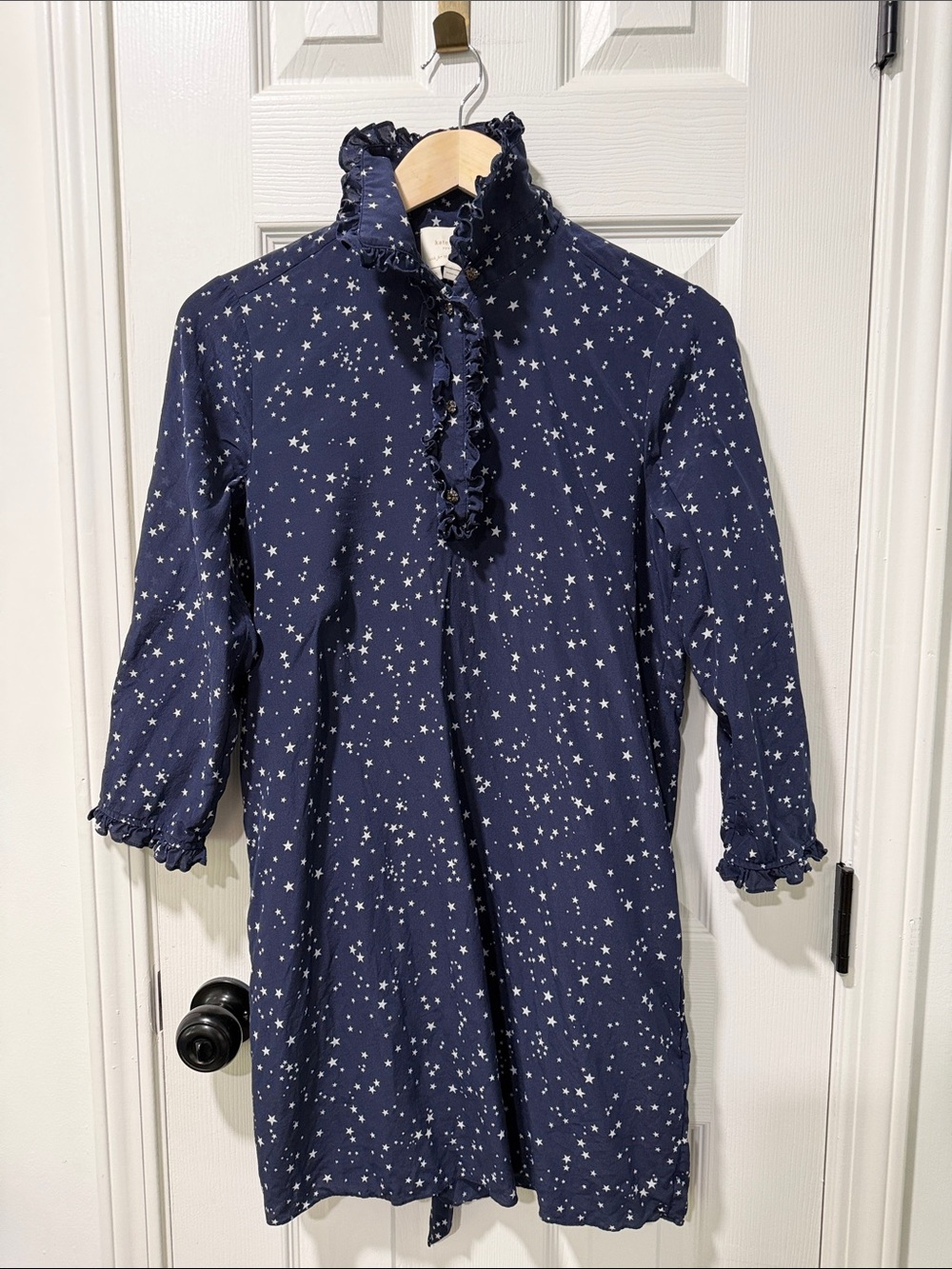 kate spade Navy Star Ruffle-Trim Long Sleeve Dress